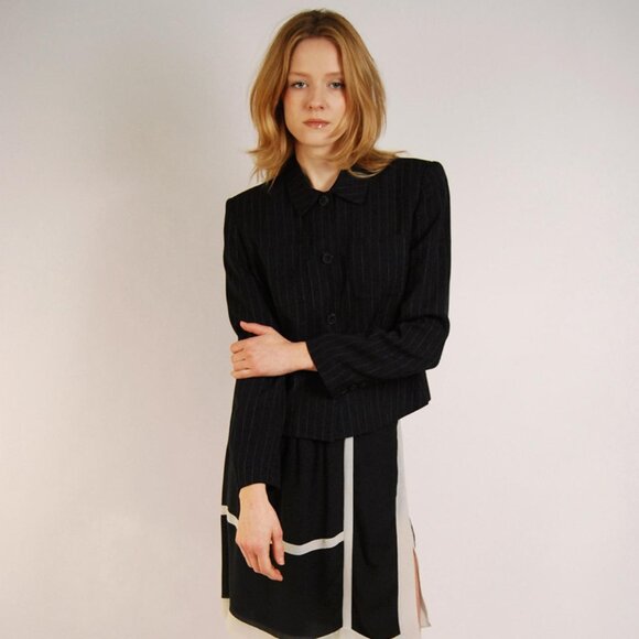 Vintage Pinstripe Blazer (8) navy 80s pin stripe suit jacket women medium - Picture 1 of 8
